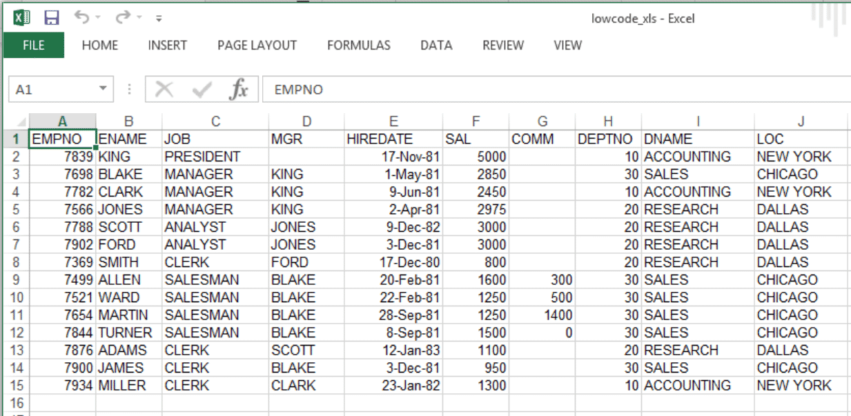 Oracle APEX Excel Spreadsheet